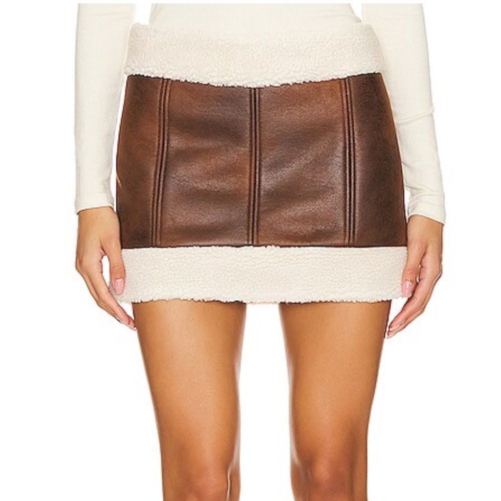 Lovers + Friends Brown and Cream Mini Skirt